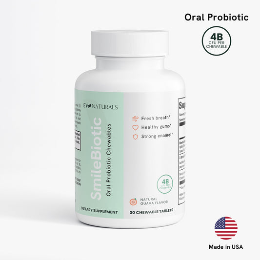 EV Naturals SmileBiotic Oral Probiotic Chewable — Fresh Breath, Healthy Gums & Teeth, Dry Mouth & Tonsil Stone Support — 4 Billion CFU, 3 Strains, 30 Count