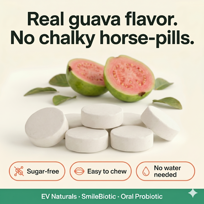 EV Naturals SmileBiotic Oral Probiotic Chewable — Fresh Breath, Healthy Gums & Teeth, Dry Mouth & Tonsil Stone Support — 4 Billion CFU, 3 Strains, 30 Count