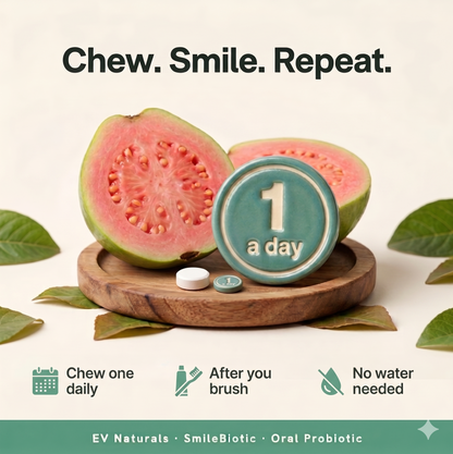EV Naturals SmileBiotic Oral Probiotic Chewable — Fresh Breath, Healthy Gums & Teeth, Dry Mouth & Tonsil Stone Support — 4 Billion CFU, 3 Strains, 30 Count