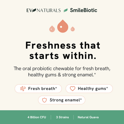 EV Naturals SmileBiotic Oral Probiotic Chewable — Fresh Breath, Healthy Gums & Teeth, Dry Mouth & Tonsil Stone Support — 4 Billion CFU, 3 Strains, 30 Count